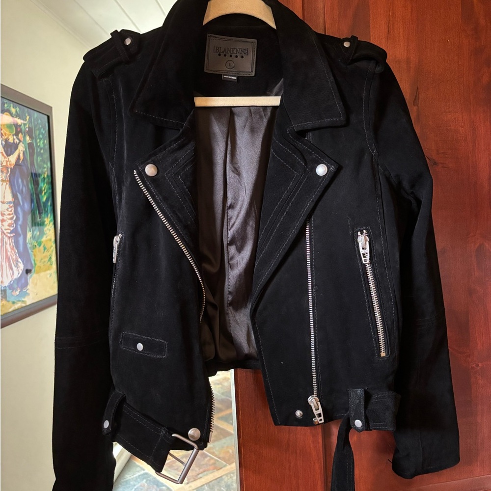Blank NYC Black Suede Leather Jacket with Silver Accents